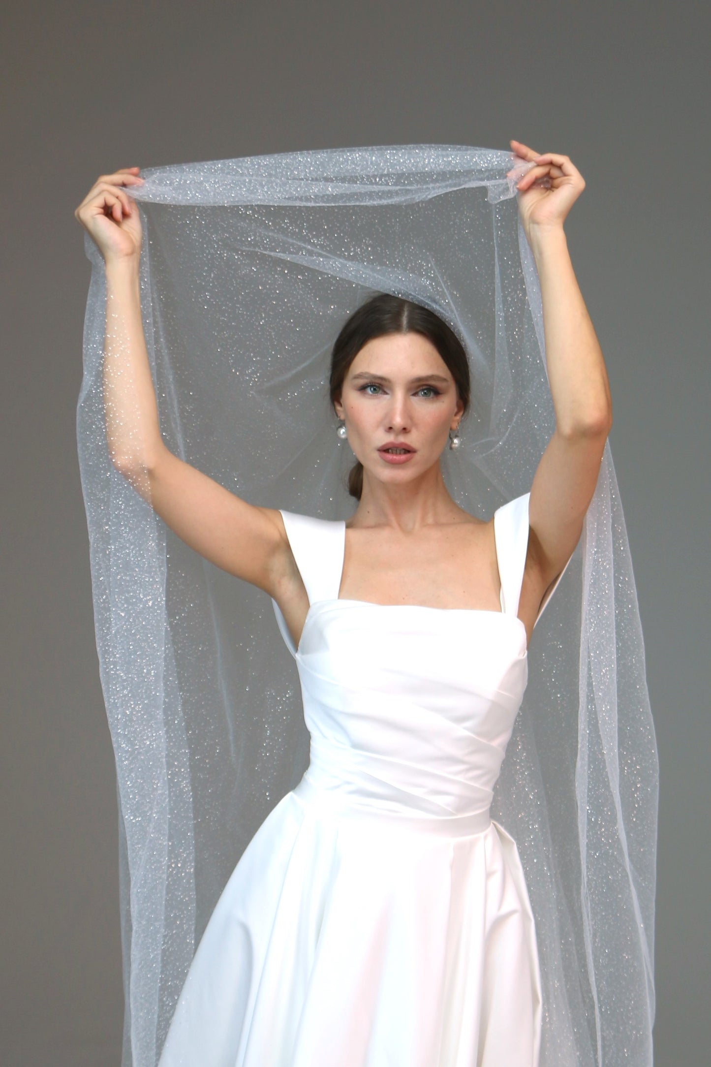 Glitter veil in two tier | Sparkly cathedral veil | Bridal shimmer short veil Soft two-tier bridal